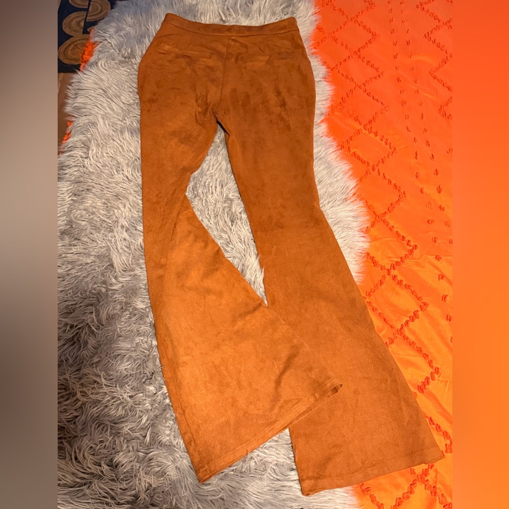 Forever 21 Suede-Look Flared Pants in Rust Brown